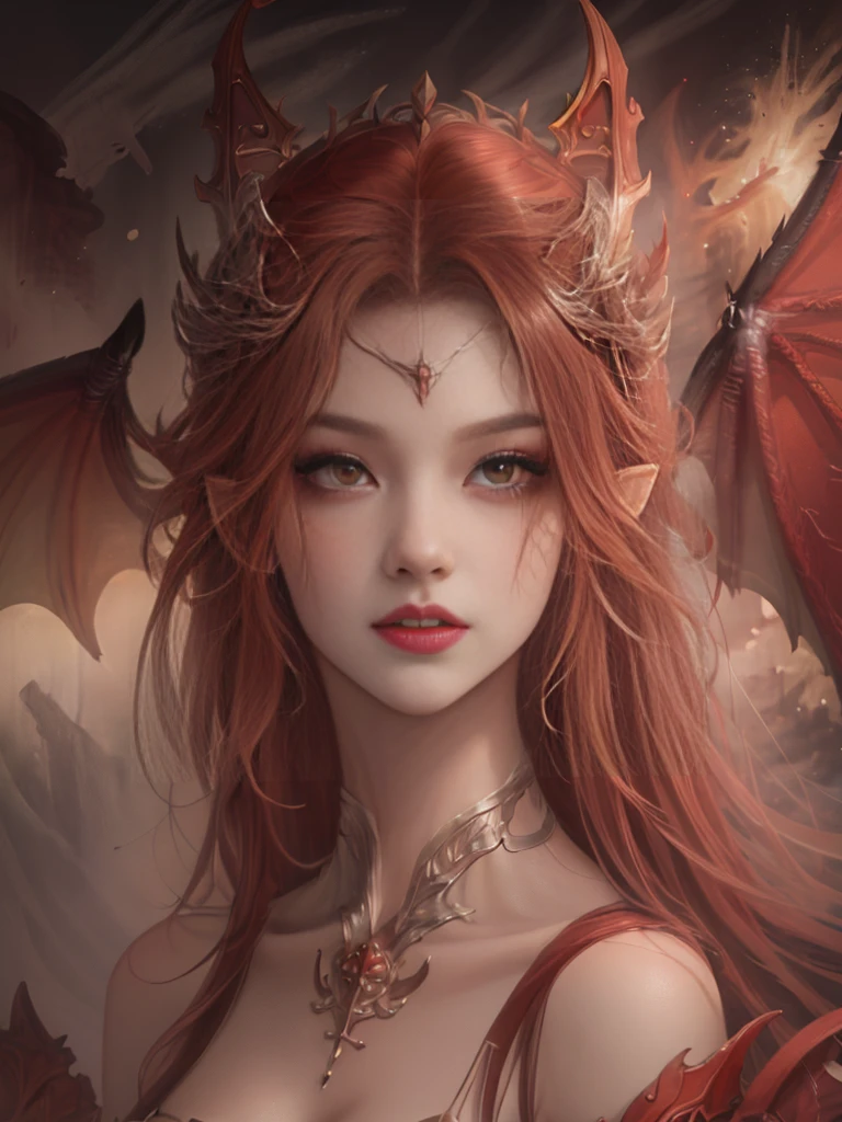 Anime girl with red hair and wings, body shot,
dragon girl, Dragon Queen, queen of dragons, dragon girl Portrait, by ヤン・J, beautiful succubus, detailed digital anime art, detailed anime art, anime fantasy illustration, epic fantasy art style, detailed anime artワーク, fusion of humans and dragons, anime fantasy artwork, background dragon, epic anime artwork