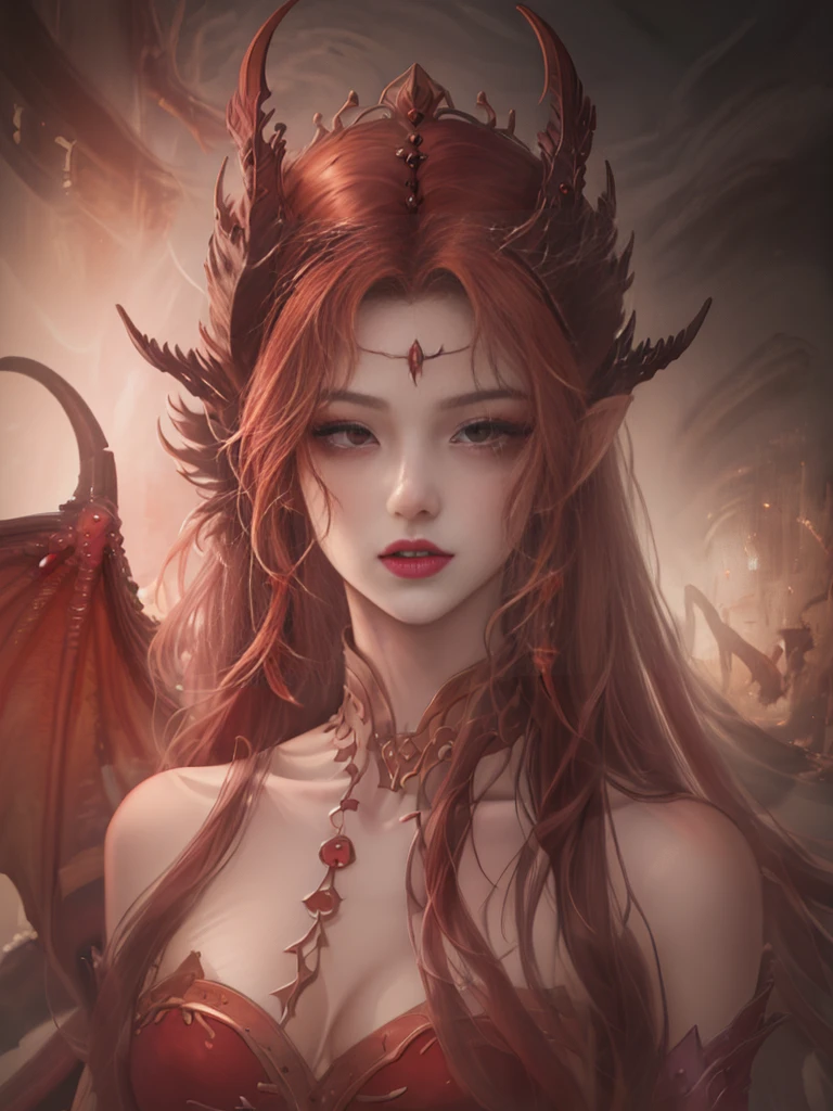 Anime girl with red hair and wings, body shot,
dragon girl, Dragon Queen, queen of dragons, dragon girl Portrait, by ヤン・J, beautiful succubus, detailed digital anime art, detailed anime art, anime fantasy illustration, epic fantasy art style, detailed anime artワーク, fusion of humans and dragons, anime fantasy artwork, background dragon, epic anime artwork