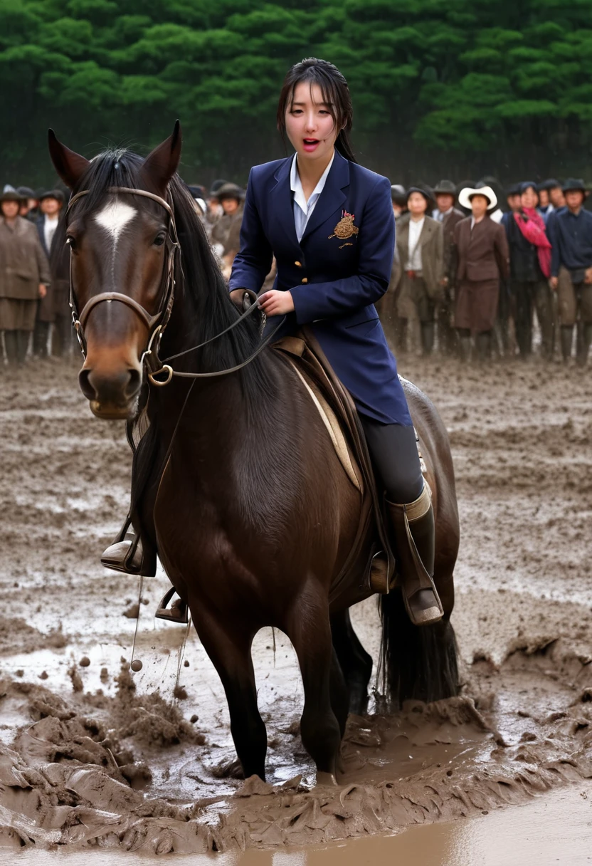 under the pitfallmud,neighing horse,(((masterpiece))),(((Highest quality))),((Tabletop:1.4, Highest quality)), (Realな写真:1.4), red coat,
((1 muddy girl knight)),rodeo,Desperate,Don't make eye contact,round face,Surprised face,panish,tragedy,Pink Cape,
(超High resolution:1.2), wonderful, Very detailed CG Unity 8k wallpaper, Very detailed, High resolution,draft horse ridden by japanese cute girl is in heart,tight,muddy place,Beauty,The horse neighs,鎧を着たtragedyの女騎士,Sink,In the mud,Plump,
Cold Light, Beautiful detailed girl, Droopy eyes,Very detailedな目と顔, Beautiful and exquisite nose, Beautiful and exquisite, prancing draft horse ridden by a girl can't move because horse and girl soak in the sticky muddy deep pitfall:10.0 , horse falls down ,looks pained ,Surprised face:2.0,Real,Anatomically correct