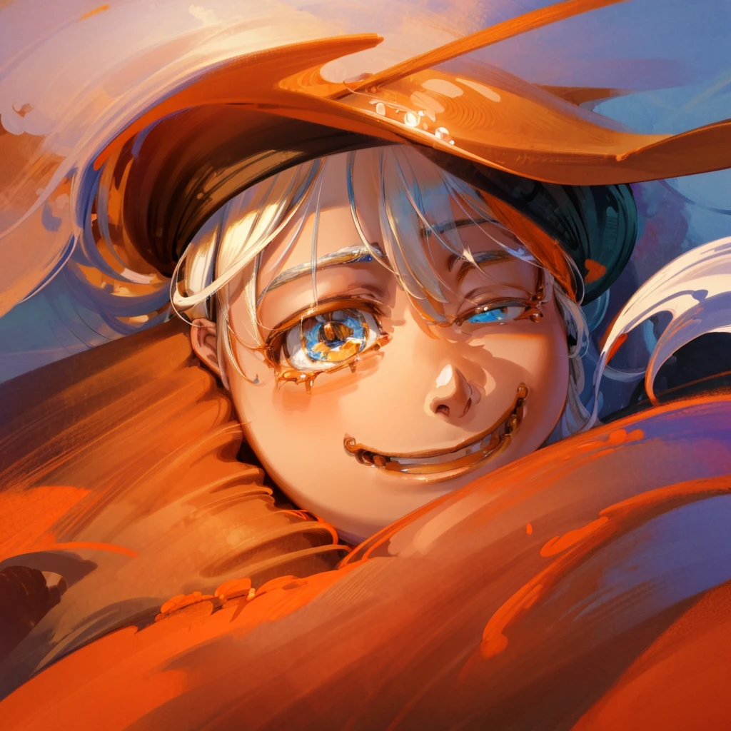 a 10 year old boy with fluffy white hair,orange wizard cloak,orange wizard hat,white tie,cute happy face,beautiful detailed eyes,beautiful detailed lips,extremely detailed eyes and face,long eyelashes,smiling,whimsical,fantasy,illustration,digital art,cinematic lighting,vibrant colors,highly detailed,masterpiece,photorealistic,8k cute boy smile bealtiful