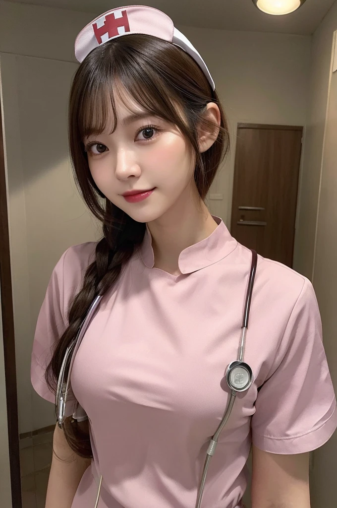 /*Quality writing*/
of the highest quality, 16 K, masterpiece, hyperdetailed face, very detailed lips, Detailed eyes, Realistic pupils,
BREAK,
/*Characters and expressions*/
Extremely beautiful girl, Japanese girl, 1 girl, Light on Face, Wavy Hair,  (up do hair:1.2), (very sweet smile:1.3), 
BREAK
/*garments*/
(pink Nurse Uniform:1.3), 
BREAK
/*Angular posture*/
Infirmary, (Hospital Reception:1.3), Looking at Viewer