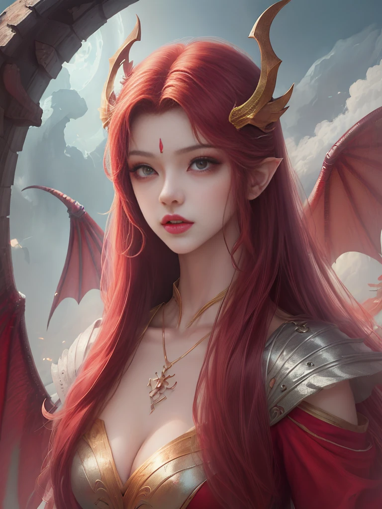 Anime girl with red hair and wings, body shot,
dragon girl, Dragon Queen, queen of dragons, dragon girl, by ヤン・J, beautiful succubus, detailed digital anime art, detailed anime art, anime fantasy illustration, epic fantasy art style, detailed anime artワーク, fusion of humans and dragons, anime fantasy artwork, background dragon, epic anime artwork