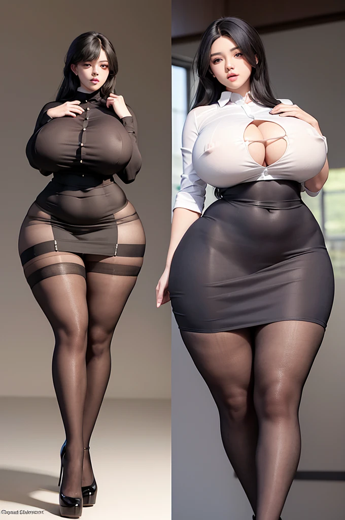 A curvaceous, cute and skinny super large biggest thick ass realist secretary , dressed in a tight-fitting skirt that hugs her voluptuous large and thick hips and round huge thick ass behind. perky breasts, which are just barely contained within the constraints of her buttoned-up attire. pantyhose, big and thick and ass, large and thick hips