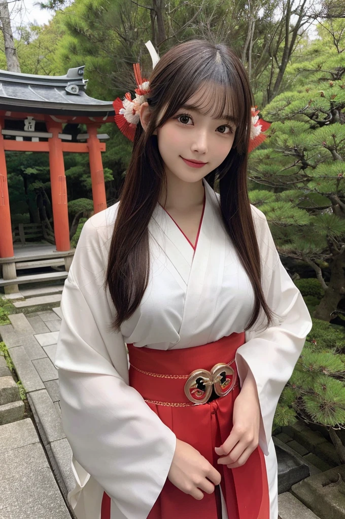 (Slender and small breasts girl、she has long hair with blunt bangs, Dressed as a priestess of the Japan.。 :1.5)、(A slender woman was sitting in a Japanese-style room.、white kimono and scarlet long skirtを脱ぐ :1.5)、(white kimono and scarlet long skirt:1.3)、(perfect anatomy:1.3)、(no mask:1.3)、(Refers to the whole:1.3)、Photoreal、RAW photo、table top、highest quality、High resolution、delicate and beautiful、perfect face、fine and beautiful eyes、Fair skin、real human skin、pores、((thin legs))、(black hair)