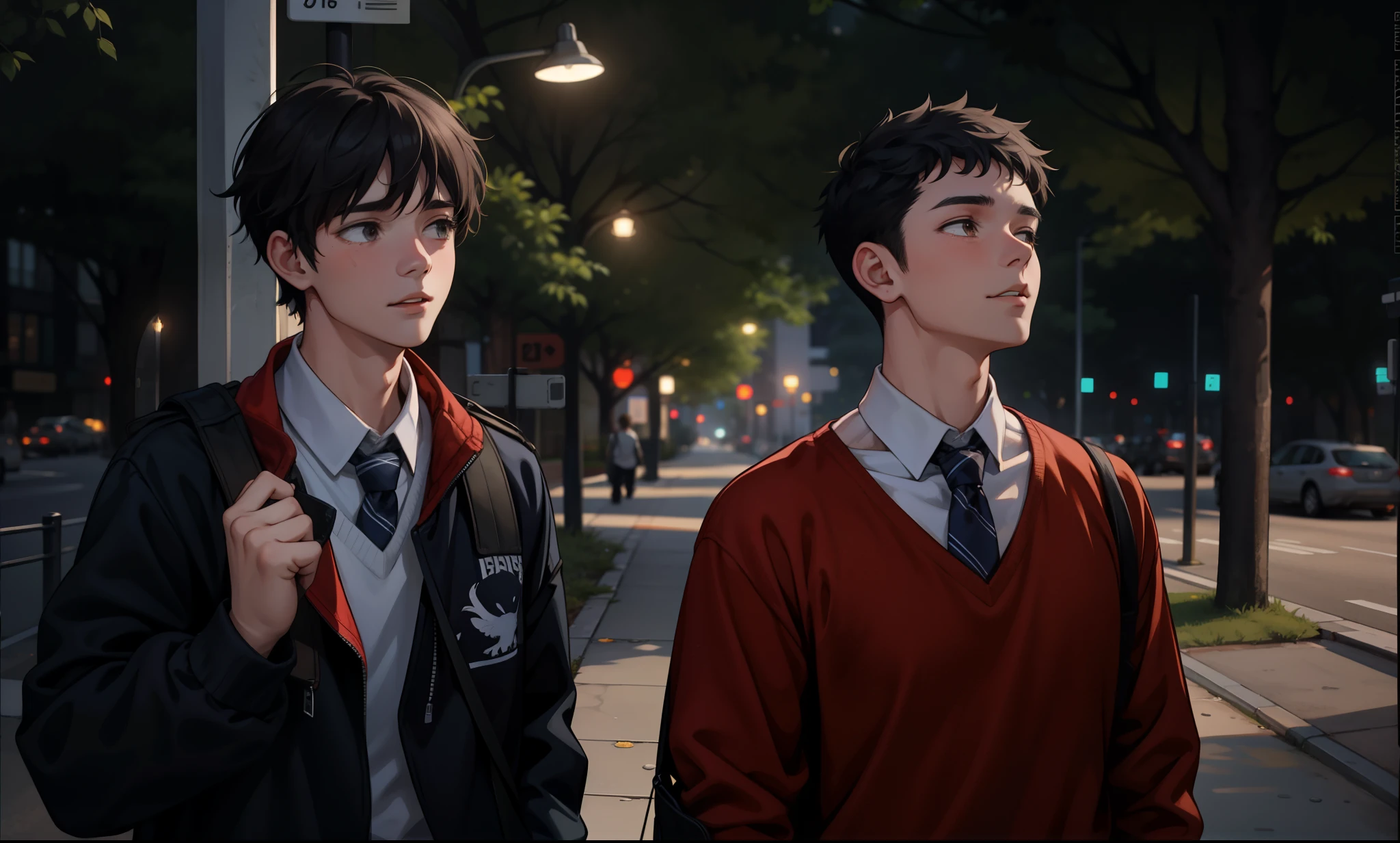 They are sad, somewhat distressed, two cute 18-year-old friends walk together 