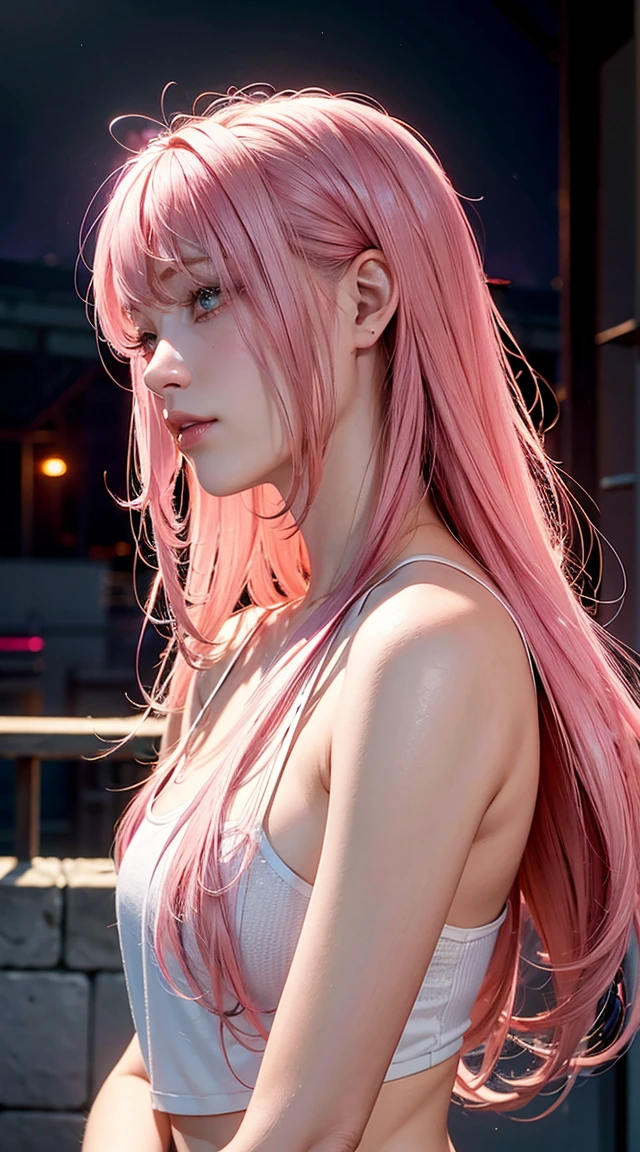 Pink Hair,Long Hair,Single Side Lock Hairpin Brush Modern Cinema Lighting,Ray Tracing,Drop Shadow Wide Shot UHD,Textured skin,Attention to detail,Top quality 4k