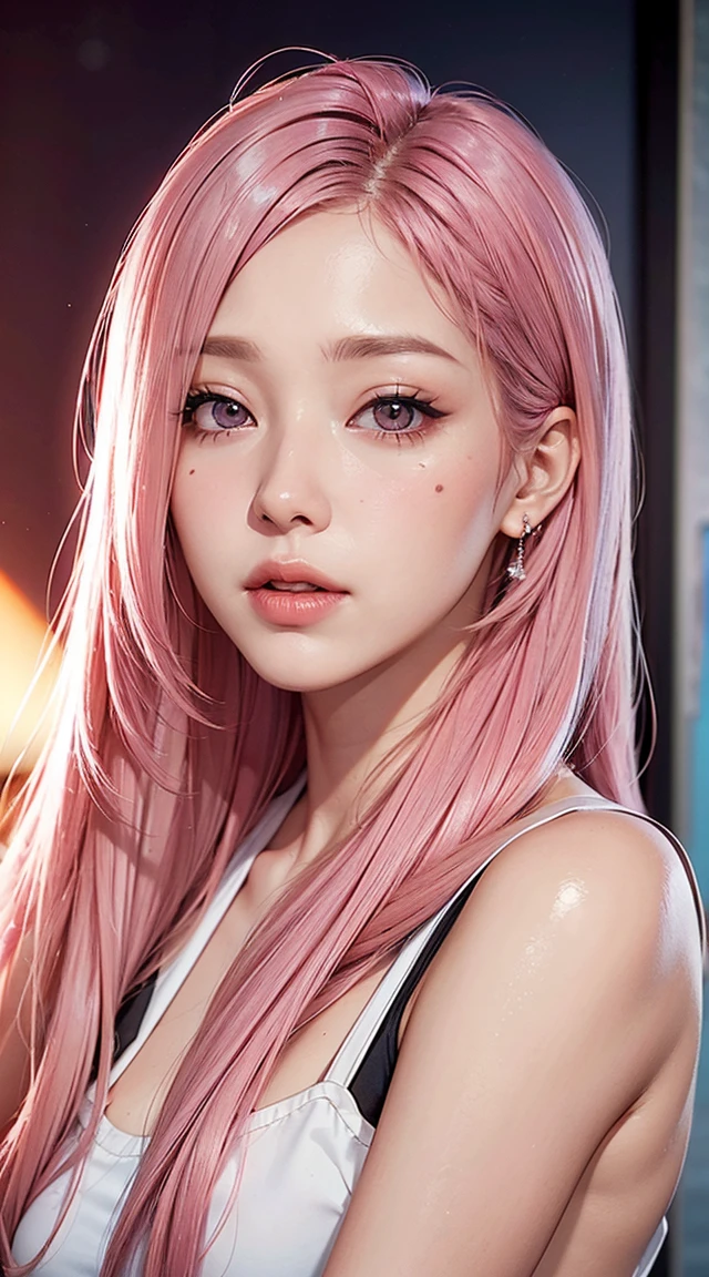Pink Hair,Long Hair,Single Side Lock Hairpin Brush Modern Cinema Lighting,Ray Tracing,Drop Shadow Wide Shot UHD,Textured skin,Attention to detail,Top quality 4k