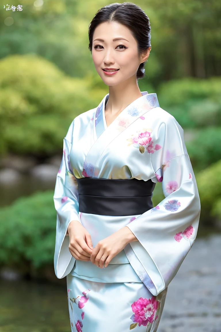 (Highest quality、Tabletop、8K、Best image quality、Award-winning works)、(One beautiful mature woman:1.1)、Adult face、(Innkeeper:1.1)、(A top-quality white kimono with an elegant floral pattern:1.2)、(A kimono with a perfect and precise collar:1.2)、Perfect mature woman portrait photo、Glowing Skin、Standing Elegantly、(Blurred elegant and exquisite perfect Japanese style room background:1.3)、(The most natural and perfect beautiful Japanese garden background:1.2)、(Strongly blurred background:1.2)、Glowing Skin、Very beautiful skin、(Accentuate your body lines:1.1)、(The most graceful posture:1.2)、(Large Breasts:1.2)、A perfect smile、Perfect beautiful glossy lips、(Accurate anatomy:1.2)、(A perfect and elegant outfit:1.1)、(Standing with good posture:1.1)、(Beautiful, elegant and top-quality patterned kimono:1.2)、、(Perfect and natural beautiful sleeves:1.2)、(A perfect and natural beautiful collar:1.2)、(Perfect and natural beautiful sleeves:1.2)、(An elegant and high-quality patterned kimono obi:1.4)、(A perfect and natural beautiful kimono obi:1.1)、(Chignon:1.2)、(Photo above the chest:1.4)