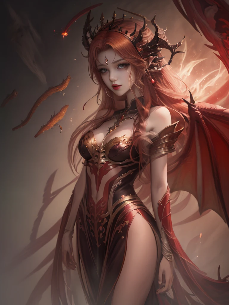 Anime girl with red hair and wings, full body shot, attractive hips,
dragon girl, Dragon Queen, queen of dragons, dragon girl, by ヤン・J, beautiful succubus, detailed digital anime art, detailed anime art, anime fantasy illustration, epic fantasy art style, detailed anime artワーク, fusion of humans and dragons, anime fantasy artwork, background dragon, epic anime artwork