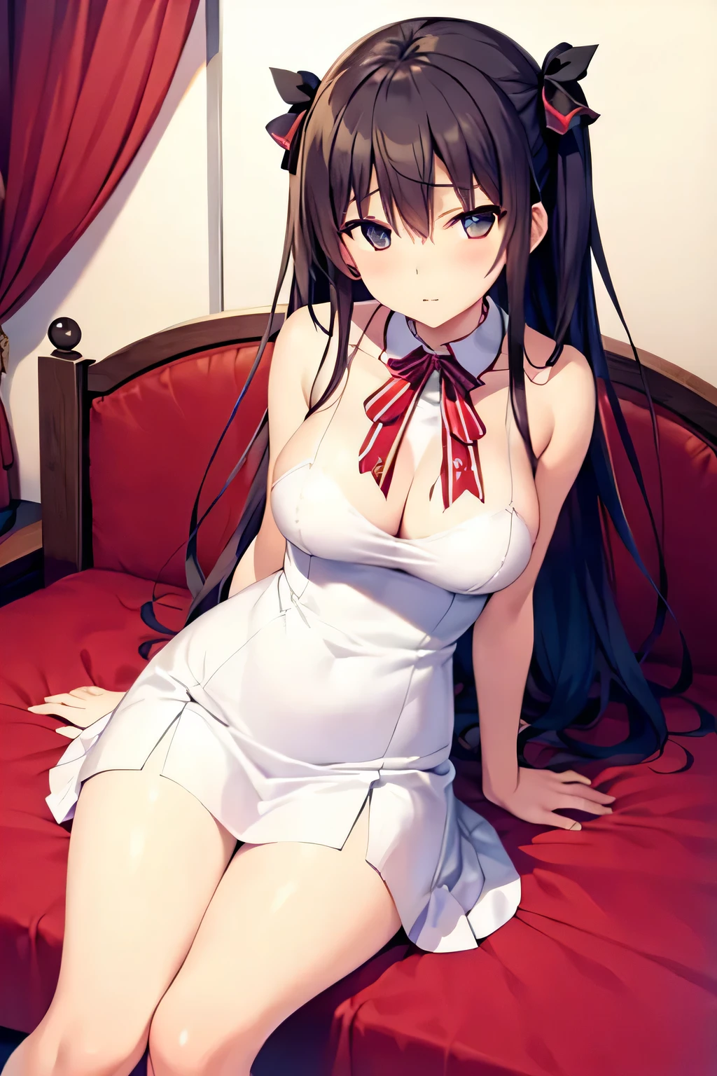 Tosaka rin,A-line skirt,Beautiful, slender legs,bed room,on the bed,sexy girl,porn,Big breasts