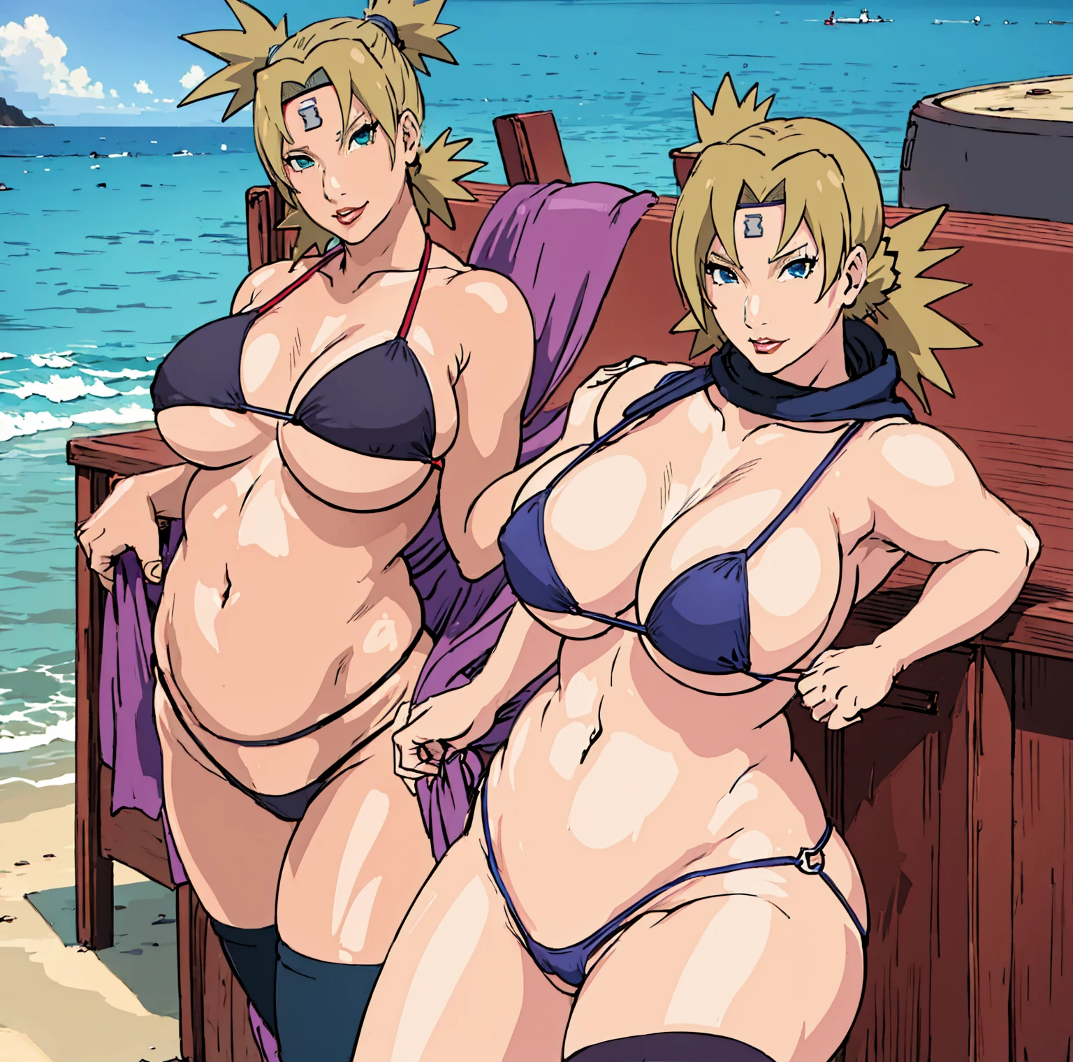 Temari in a sexy bikini on the beach, milf,big breast,thick milf,black stockings ,proper limbs ,towel tuck on best ,makeup,perfect face ,perfect eye
