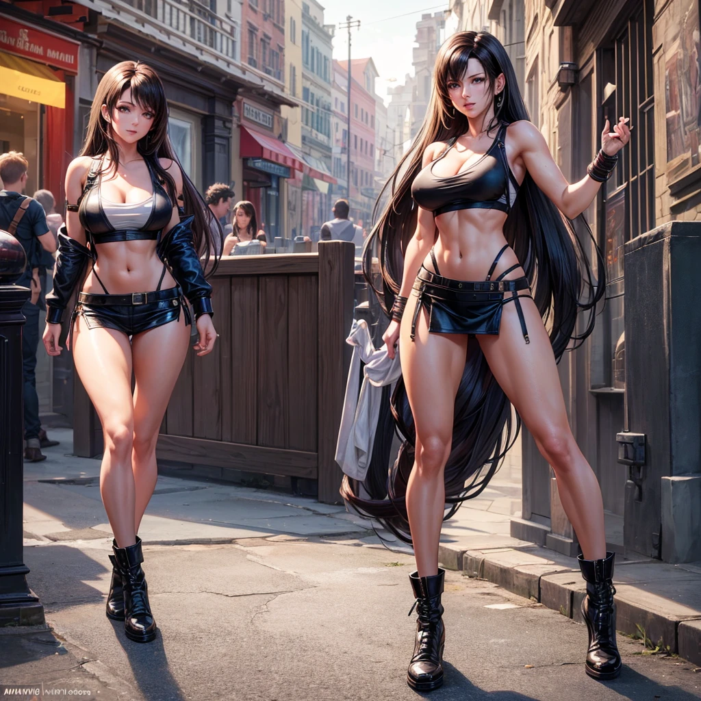 best quality, masterpiece, high quality, highres, absurd res, 4K, 8K, intricate details, ultra-detailed, (1girl, solo), full body in view, (tifa lockhart in different outfits looking sexy,)