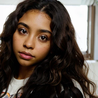 ((Melhor qualidade)), ((obra de arte)), ((brown girl)), (detalhado), jovem de cabelos cacheados e pele lisa e atraente.