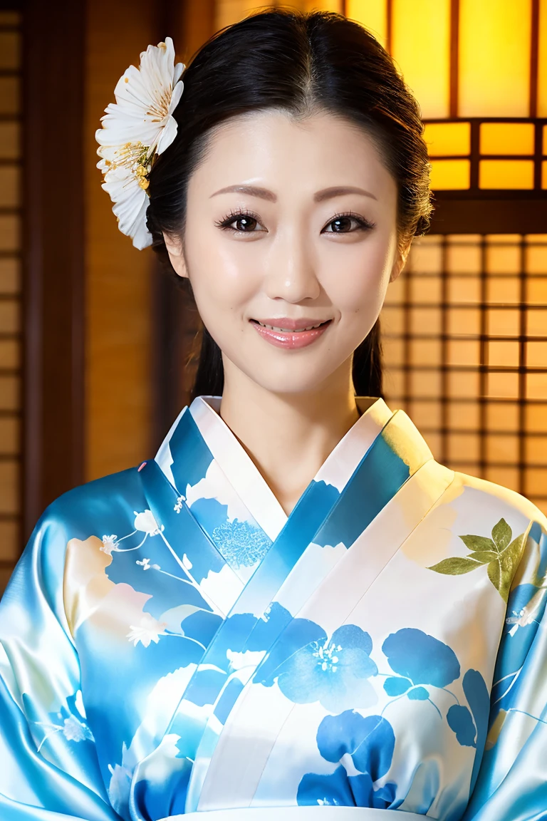 (Highest quality、Tabletop、8K、Best image quality、Award-winning works)、(One beautiful mature woman:1.1)、Adult face、(Innkeeper:1.1)、(A top-quality white kimono with an elegant floral pattern:1.2)、(A kimono with a perfect and precise collar:1.2)、Perfect mature woman portrait photo、Glowing Skin、Standing Elegantly、(The most realistic and perfect summer festival background:1.2)、(Strongly blurred background:1.2)、Glowing Skin、Very beautiful skin、(Accentuate your body lines:1.1)、(The most graceful posture:1.2)、(Large Breasts:1.2)、A perfect smile、Perfect beautiful glossy lips、(Accurate anatomy:1.2)、(A perfect and elegant outfit:1.1)、(Standing with good posture:1.1)、(Beautiful, elegant and top-quality patterned kimono:1.2)、、(Perfect and natural beautiful sleeves:1.2)、(A perfect and natural beautiful collar:1.2)、(Perfect and natural beautiful sleeves:1.2)、(An elegant and high-quality patterned kimono obi:1.4)、(A perfect and natural beautiful kimono obi:1.1)、(Chignon:1.2)、(Close-up of face:1.4)