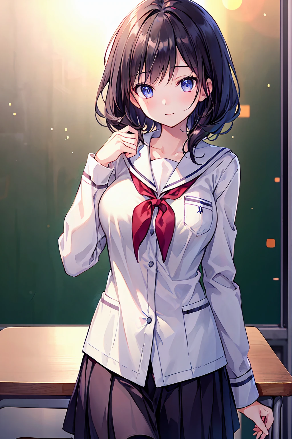 beautiful girl２people　stare　uniform　classroom　invite　Black-haired　((Highest quality)), (Very detailed), (High-definition CG synthesis 8K wallpaper), 高いly detailed, 高い-definition raw color photos, Professional photography, (((Bokeh))), Written boundary depth,