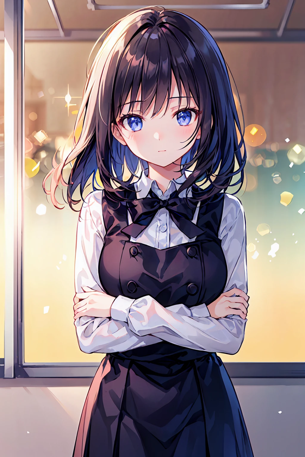 beautiful girl2people stare uniform classroom invite Black-haired ((Highest quality)), (Very detailed), (High-definition CG synthesis 8K wallpaper), 高いly detailed, 高い-definition raw color photos, Professional photography, (((Bokeh))), Written boundary depth,