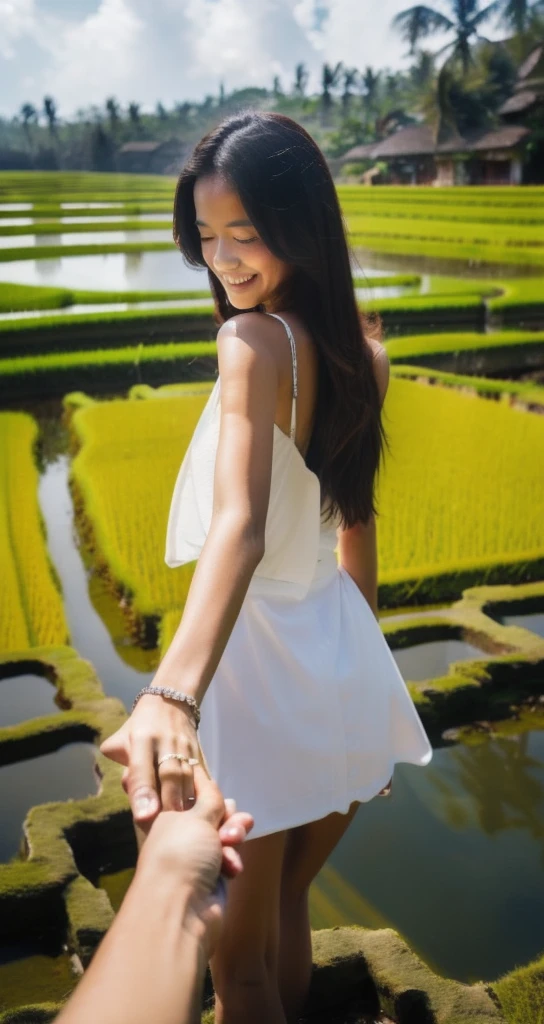 bf_holding_hands, walking into rice fields in bali, rainbow,
detailed,8k, detailed shadow, 1girl, Omertosa, long hair, black hair, open jacket, white transparant tank top, jewelry ,(masterpiece,best quality),