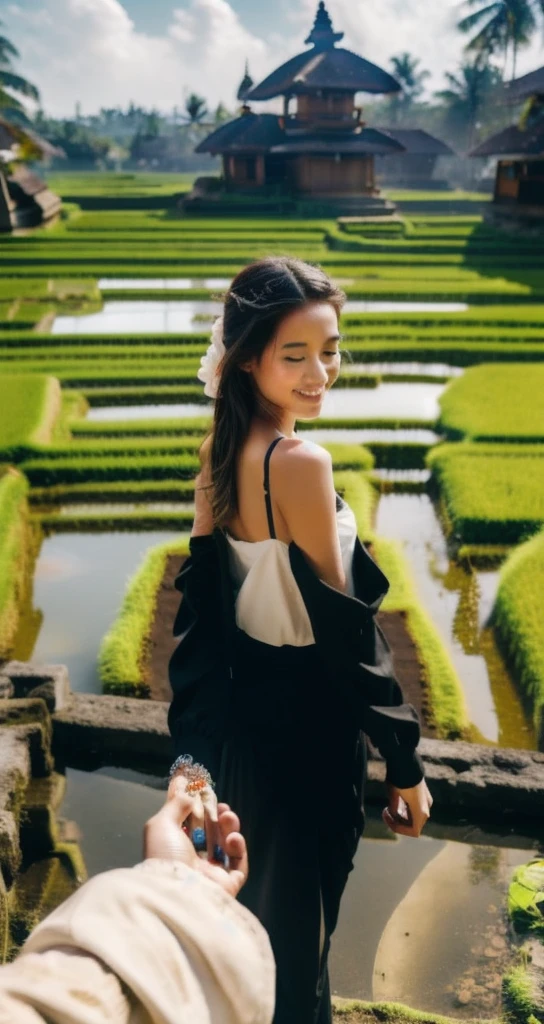 bf_holding_hands, walking into rice fields in bali, rainbow,
detailed,8k, detailed shadow, 1girl, Omertosa, long hair, black hair, open jacket, white transparant tank top, jewelry ,(masterpiece,best quality),