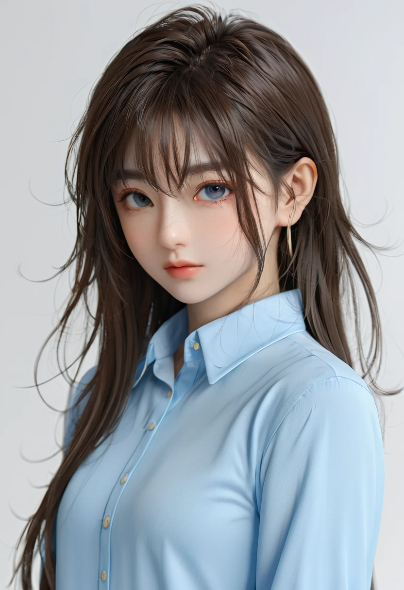 Anime girl with long hair and blue shirt poses for photos, Realistic anime 3D 风格, 3D animation realistic, Realistic anime, Realistic anime girl render, Smooth anime CG art, Anime styled 3d, Realistic anime艺术风格, Anime realism style, Anime style. 8K, Realistic young anime girl, Rendering a cute 3D anime girl