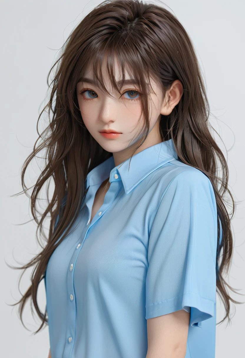 Anime girl with long hair and blue shirt poses for photos, Realistic anime 3D 风格, 3D animation realistic, Realistic anime, Realistic anime girl render, Smooth anime CG art, Anime styled 3d, Realistic anime艺术风格, Anime realism style, Anime style. 8K, Realistic young anime girl, Rendering a cute 3D anime girl