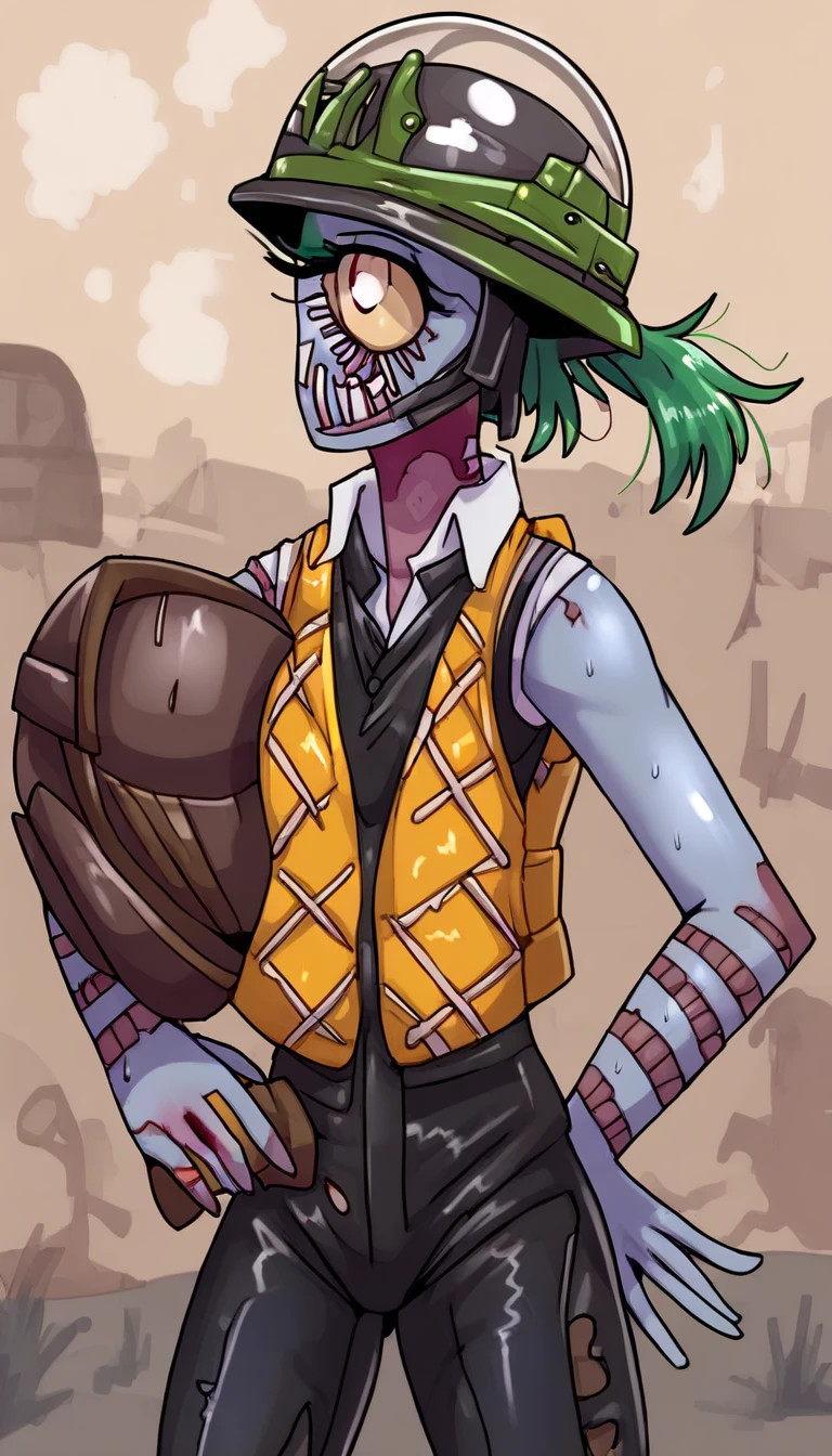 (zPDXL2), score_9_up, BREAK
(zombie:1.3), (female, skinny girl, solo), with Center parted short green hairstyle, (have 1eye), (working suit, builders (vest,helmet), scene background, BREAK
AissistXLv2, unaestheticXL_bp5, SimplePositiveXLv2, zPDXL2 PonyXLV6_Scores