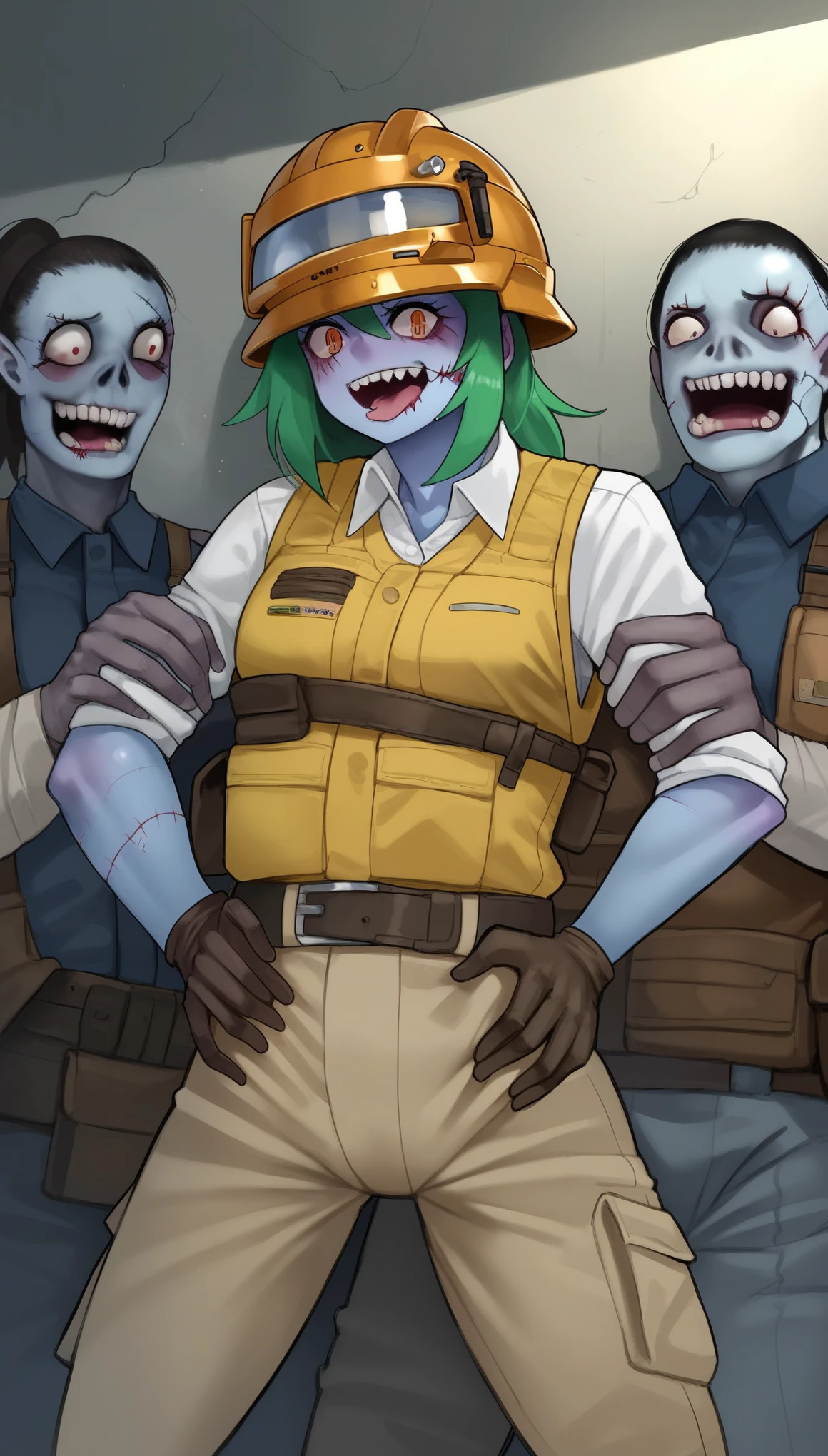 (zPDXL2), score_9_up, BREAK
(zombie:1.3), (female, skinny girl), with Center parted short green hairstyle, (have 1eye), (working suit, builder vest, builder helmet), scene background, BREAK
AissistXLv2, unaestheticXL_bp5, SimplePositiveXLv2, zPDXL2 PonyXLV6_Scores