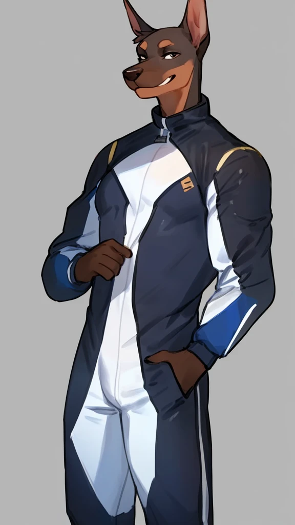 By bebebebebe, by lostgoose, by goonie-san, solo, ((snout, ears)), canine, (Doberman), male, smirking, (slim, muscular), spacesuit