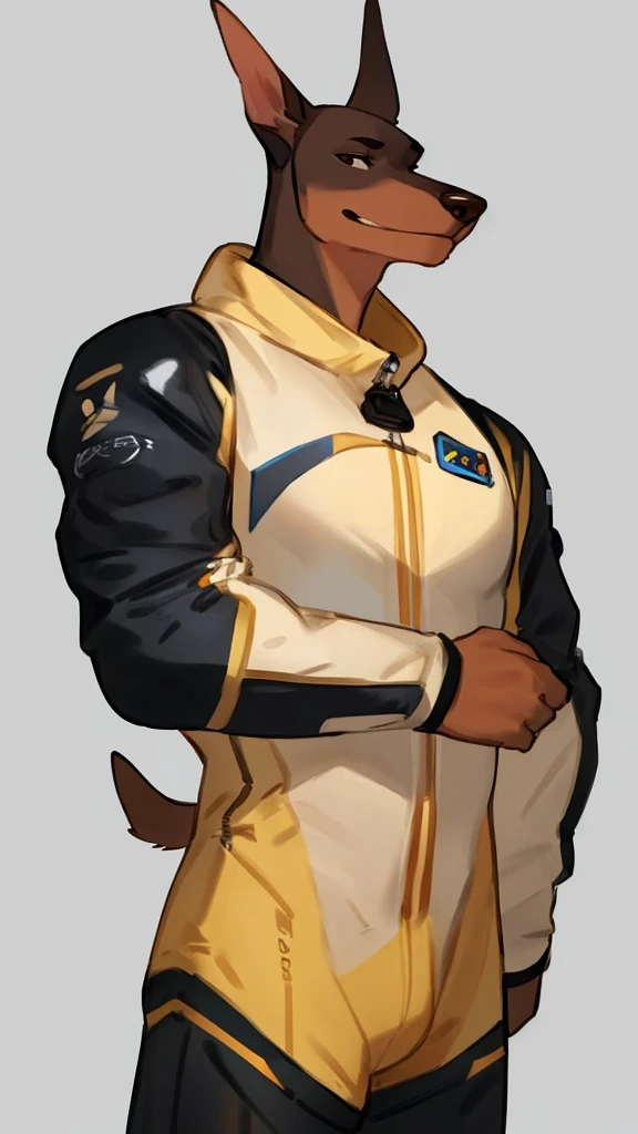 By bebebebebe, by lostgoose, by goonie-san, solo, ((snout, ears)), canine, (Doberman), male, smirking, (slim, muscular), spacesuit