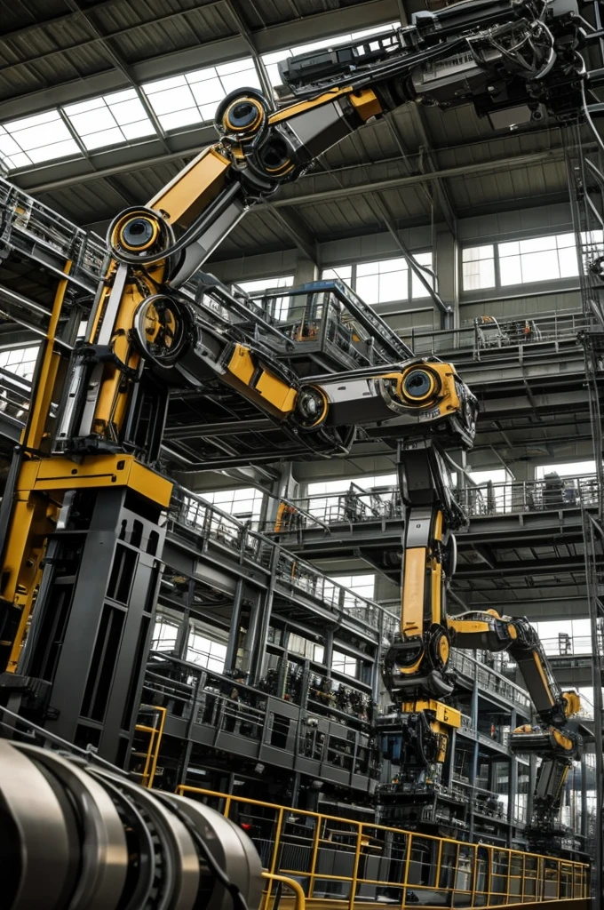 (detailed),  a group of Robotic arms building something, sci fi, factory