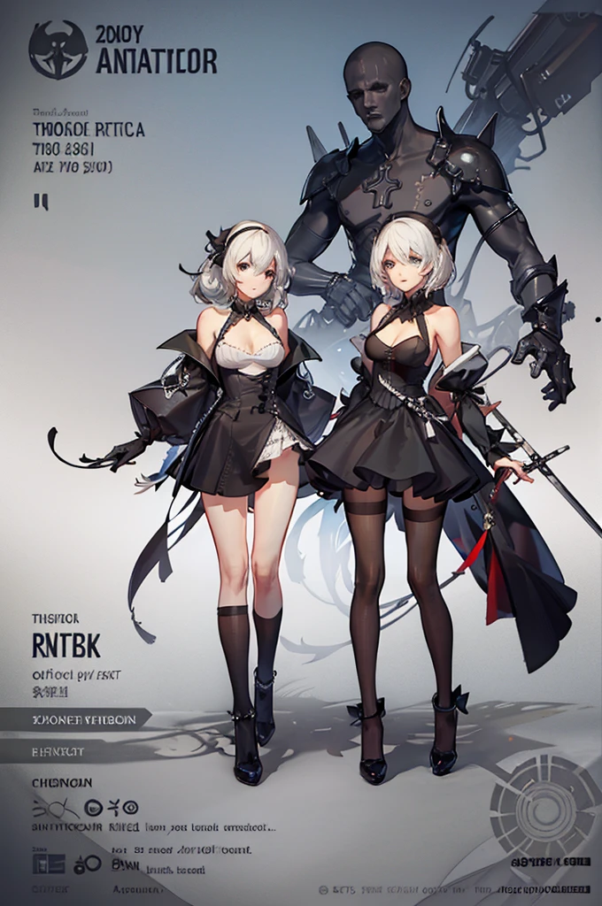 a close up of two women in black outfits with swords, nier automata concept artsyle, nier automata concept art, beautiful full body concept art, detailed full body concept art, high quality character design, interesting character design, rpg concept art character, amazing 8k character concept art, great character design, cushart krenz key art feminine