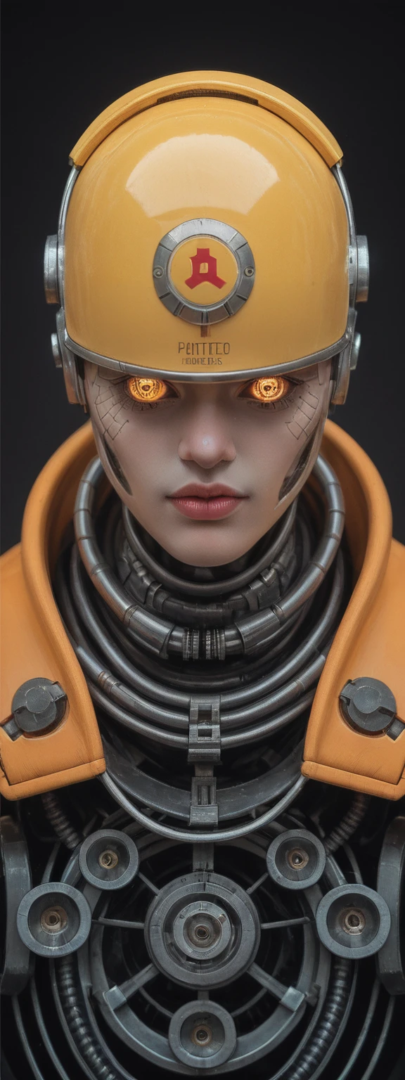 realistic,score_9, score_8_up, score_7_up,
robotic figure, prominent yellow helmet, weathered, rusted, large circular eyes, glowing, enigmatic, haunting, patchwork body, mechanical parts, gears, tubes, aged metals, corroded materials