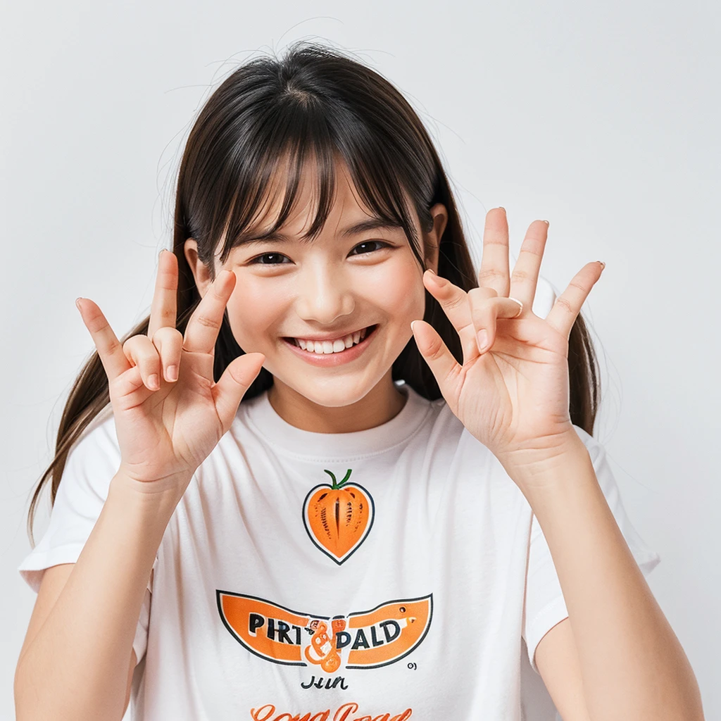 Illustration of a perfectly split papaya fruit logo with a smiling face and a hand wearing a white food hand t-shirt showing the thumb