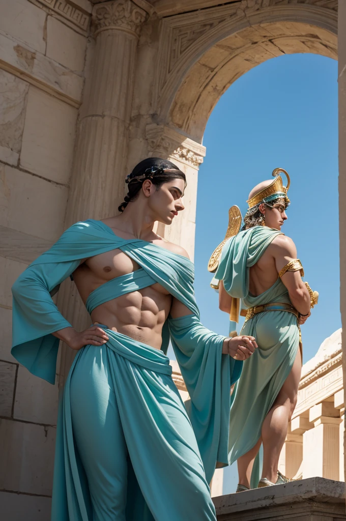 Greek god Hermes looking at something over his shoulder