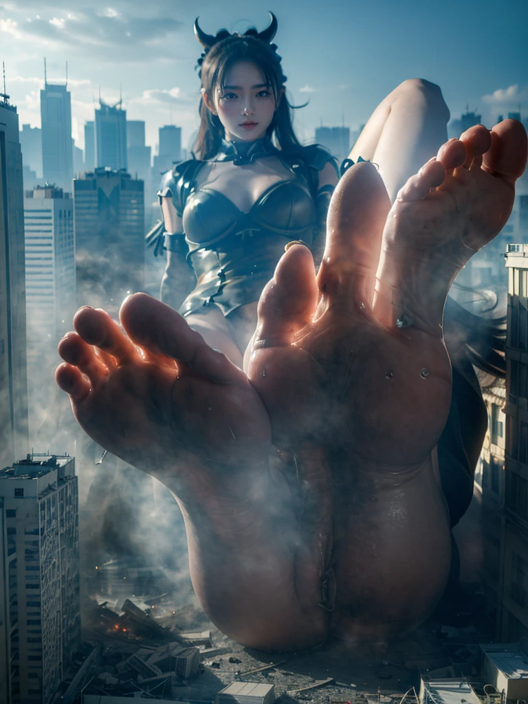 giant feet smash the city、two legs、put feet in the air、better feet,dirty feet,sole、human feet,five toes,attack of titaness、full body、high quality、great picture、Lol、bad face、Rem、Re:Zero、hell girl、huge demolition、giant demon、giant devil girl、scary powerful giant girl、huge impact、destroyed city and giantess、small buildings、city destroyed by giantess、small buildings on the ground、hardly destroyed buildings、cracking buildings、devil costume、row angle、Sitting Giant Girl、Make women bigger、Anime Style、Real Anime、Anime characters、scary smile、creepy face、白いSigh、Heat、Excited woman、scary smile、Sweat、Sweatが流れる、Sigh、Dark atmosphere、dark sky、Destroyed urban area、rubble、Anatomically correct、Accurate body、many people in panic