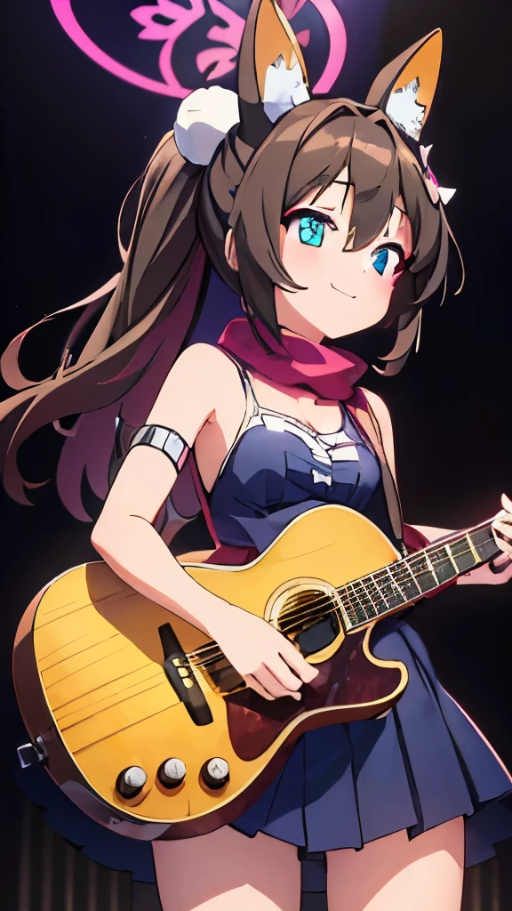 ((masterpiece)), ((best quality)), (ultra-detailed), anime style, Live performance venue, a cute girl, 1girl, solo, playing the guitar00, bunny girl00, ((beautiful eyes))0, smile
