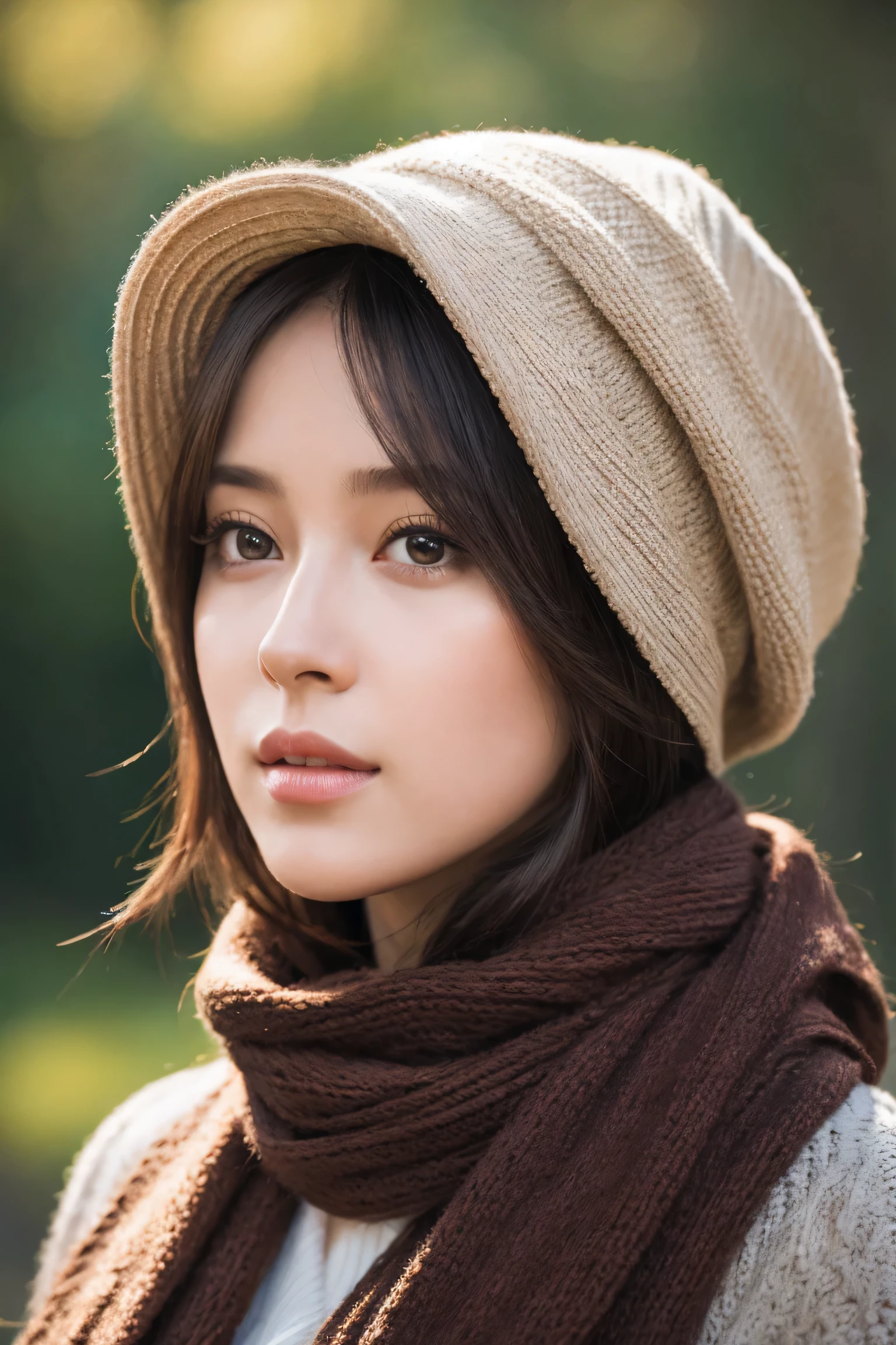 arafed woman with long hair wearing a hat and scarf, realistic digital art 4 k, realistic digital art 4k, soft portrait shot 8 k, photorealistic artstyle, photorealistic beautiful face, cinematic realistic portrait, beautiful digital artwork, realistic beautiful face, realistic artstyle, 3 d render character art 8 k, beautiful realistic face, amazing photorealistic graphics