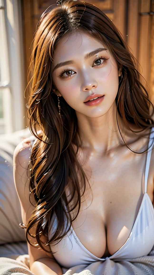Great style、Long Hair、Curly Hair、20Generation of women、Big Breasts、nude、bed、lie down