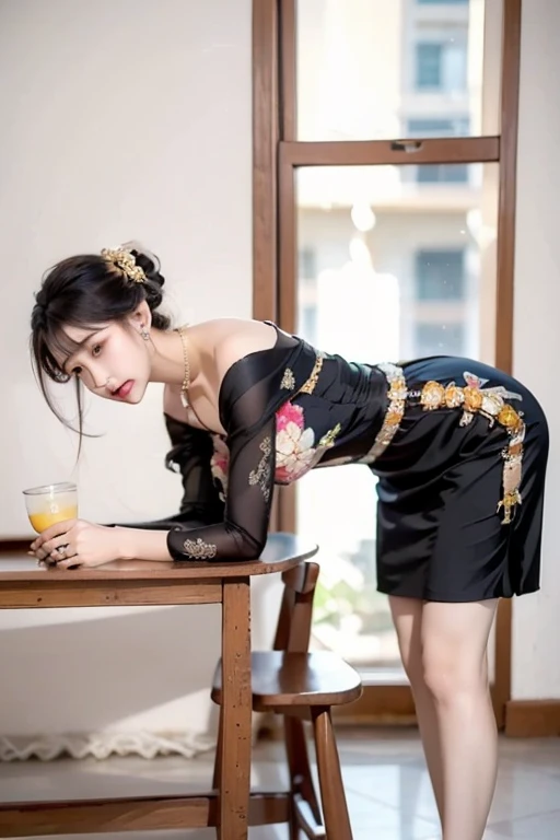 MMTD Burmese patterned traditional dress lady full body details, nice face, fair skin, traditional royal white dress, wearing Parel necklaces, traditional hair style,black dress, long scarf on shoulder, sitting on traditional style golden chair look like throne, traditional water jar , cup on tray on a classic table nearby, best composition, full view covered shot, cenimatic lightning and ultra realistic details, octane rendering, sharp focus, unreal engine,32k hd resolution, masterpiece of photography, prize winning award level picture, perfect anatomy။ black dress 3d Hd