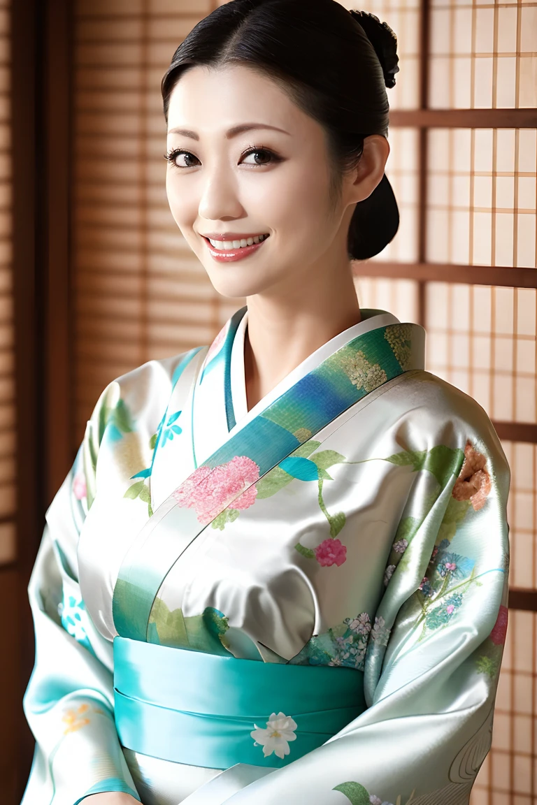 (Highest quality、Tabletop、8K、Best image quality、Award-winning works)、(One beautiful mature woman:1.1)、Adult face、(Innkeeper:1.1)、(A top-quality white kimono with an elegant floral pattern:1.2)、(A kimono with a perfect and precise collar:1.2)、Perfect mature woman portrait photo、Glowing Skin、Standing Elegantly、(The most realistic and perfect Japanese style background:1.3)、(Strongly blurred background:1.2)、Glowing Skin、Very beautiful skin、(Accentuate your body lines:1.1)、(The most graceful posture:1.2)、(Large Breasts:1.2)、A perfect smile、Perfect beautiful glossy lips、(Accurate anatomy:1.2)、(A perfect and elegant outfit:1.1)、(Standing with good posture:1.1)、(Beautiful, elegant and top-quality patterned kimono:1.2)、、(Perfect and natural beautiful sleeves:1.2)、(A perfect and natural beautiful collar:1.2)、(Perfect and natural beautiful sleeves:1.2)、(An elegant and high-quality patterned kimono obi:1.4)、(A perfect and natural beautiful kimono obi:1.1)、(Chignon:1.2)、(Close-up of face:1.4)、(A smile looking at me:1.2)