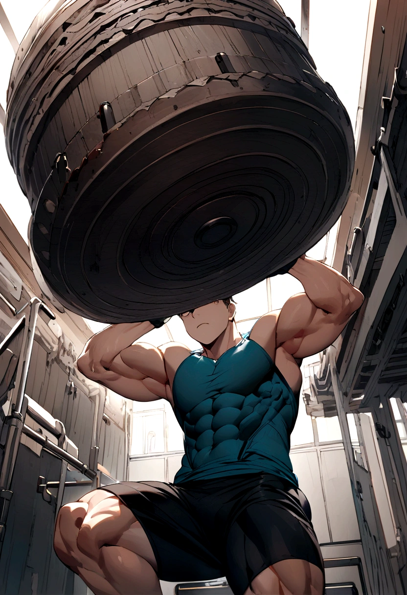 Young man in the gym lifting a lot of weight