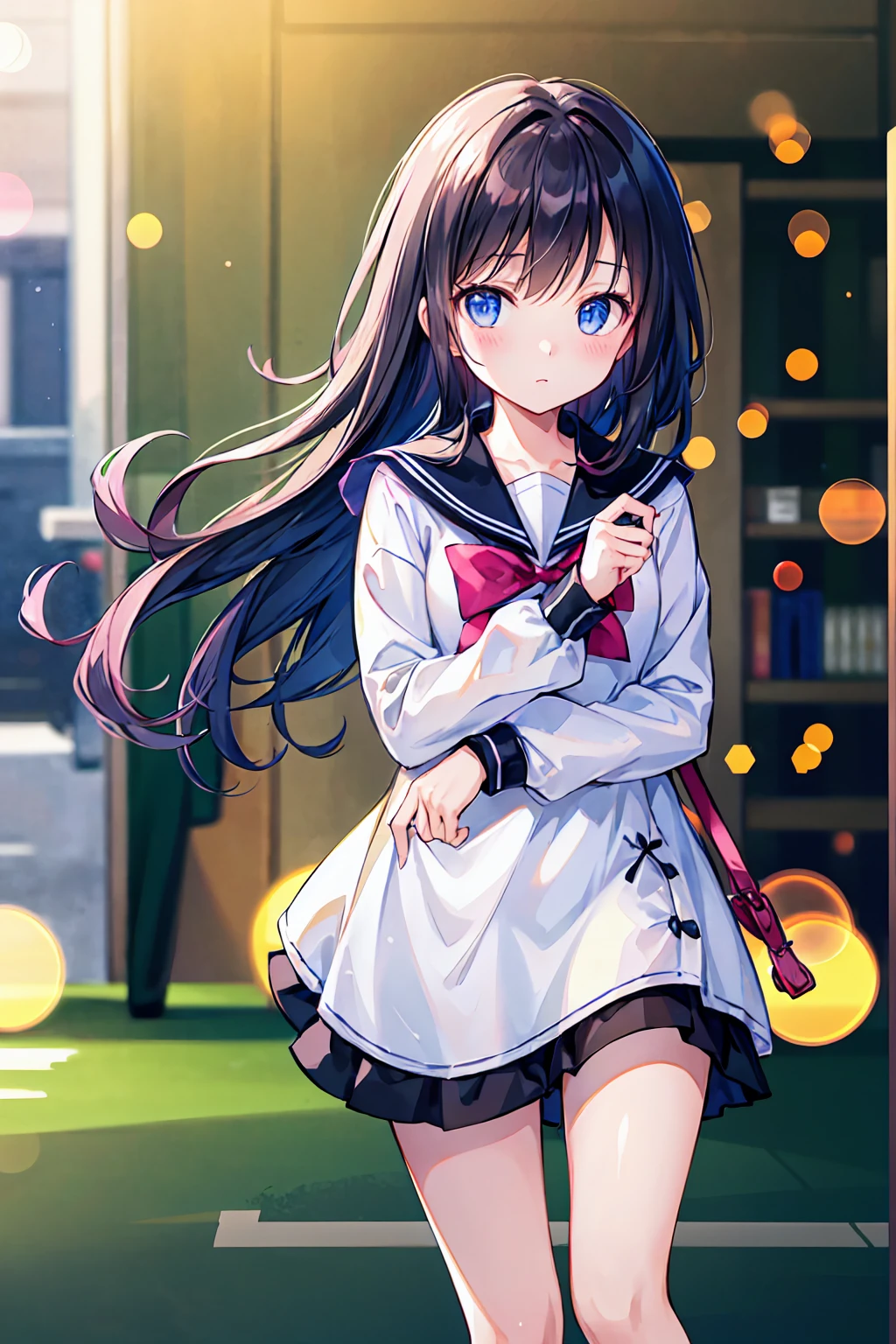 Soft thighs、eveningの中学校の教室、evening、Soft sunlight、this girl is too cute、Also, The kid in the library the other day.((Highest quality)), (Very detailed), (High-definition CG synthesis 8K wallpaper), 高いly detailed, 高い-definition raw color photos, Professional photography, (((Bokeh))), Written boundary depth,