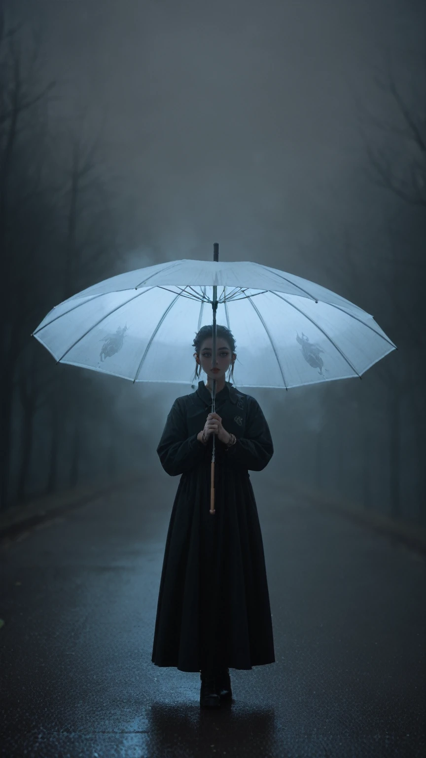 realistic,score_9, score_8_up, score_7_up,
1 girl, dim light, piercing fog, mystical glow, foggy setting, figure, umbrella, mystery, solitude, ambiance