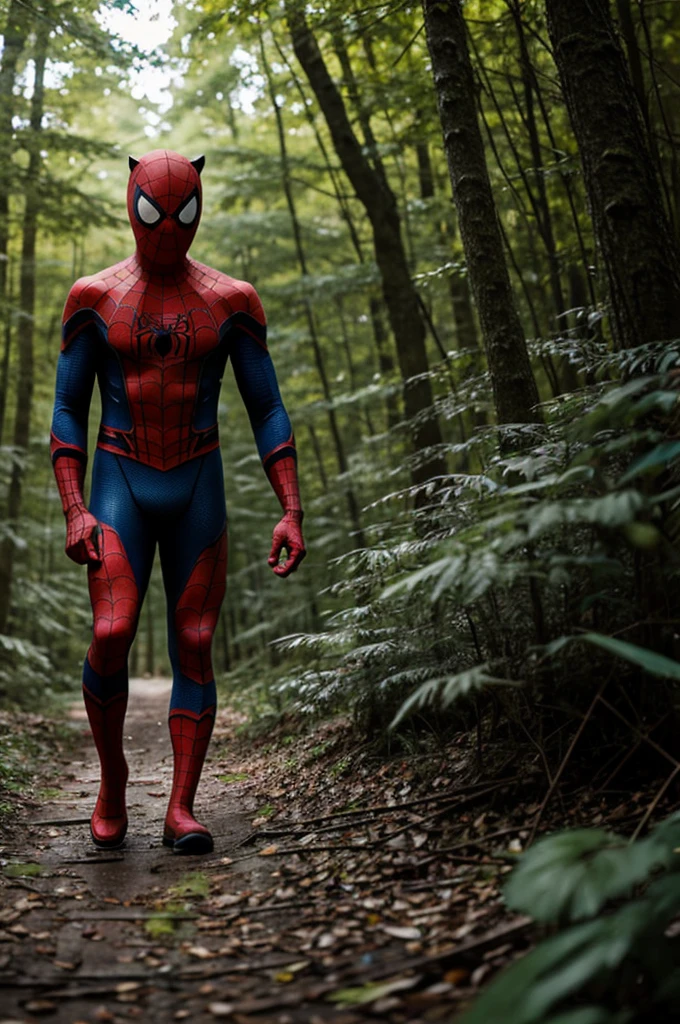 Spider man with Fox full body in the forest