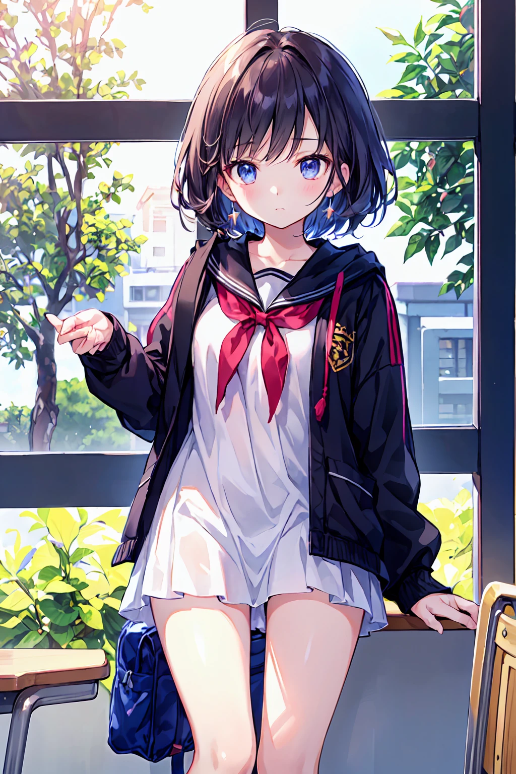 Slender and beautiful legs、Junior high school classroom in the evening、Soft sunlight、this girl is too cute、Also, The kid in the library the other day.((Highest quality)), (Very detailed), (High-definition CG synthesis 8K wallpaper), 高いly detailed, 高い-definition raw color photos, Professional photography, (((Bokeh))), Written boundary depth,