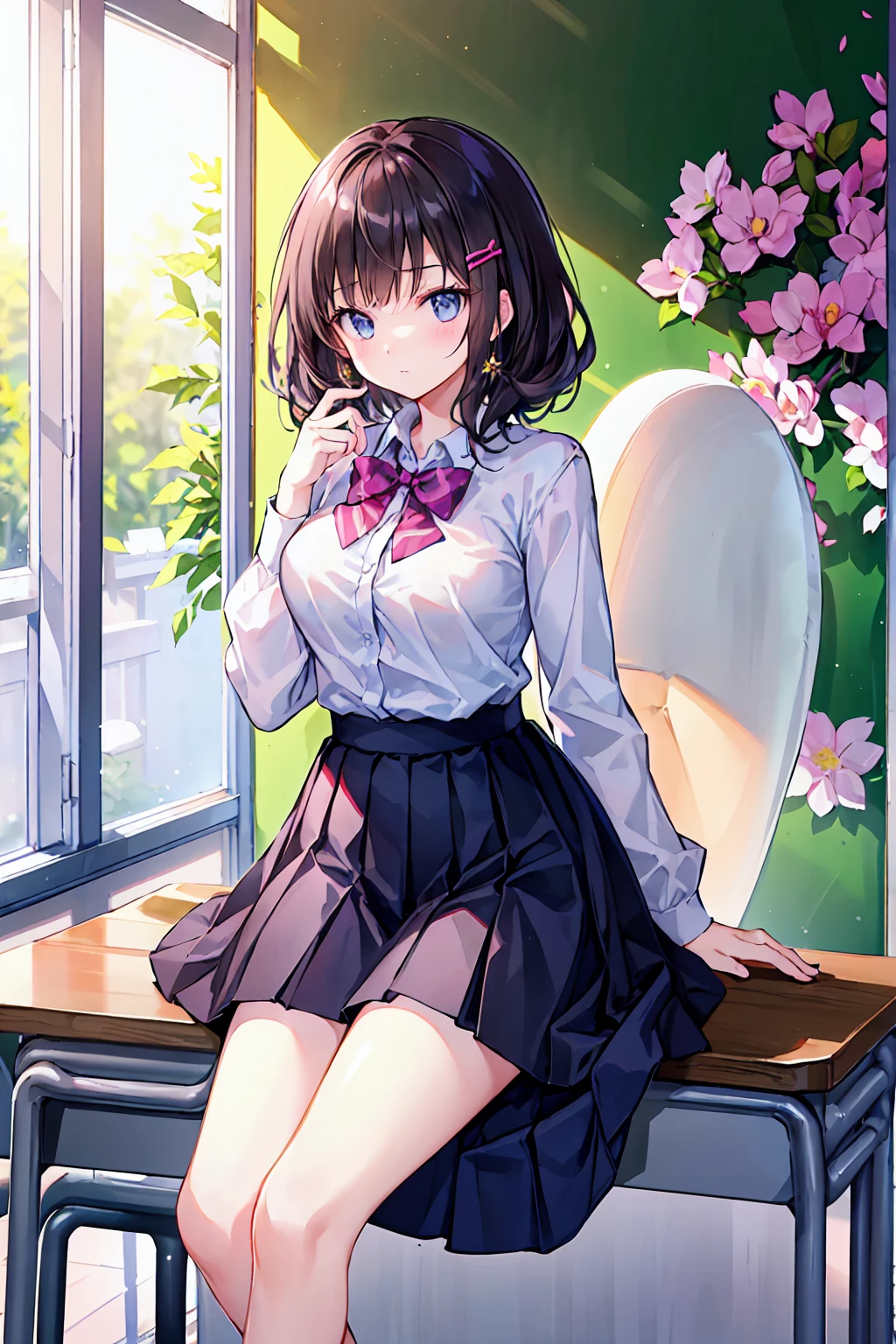 Slender and beautiful legs、 classroom in the evening、Soft sunlight、this girl is too cute、Also, The kid in the library the other day.((Highest quality)), (Very detailed), (High-definition CG synthesis 8K wallpaper), 高いly detailed, 高い-definition raw color photos, Professional photography, (((Bokeh))), Written boundary depth,