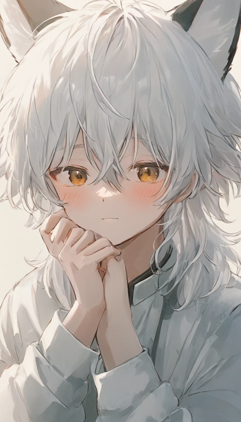 White Haired Anime Boy, Fox Ears, Shy Blushing HD