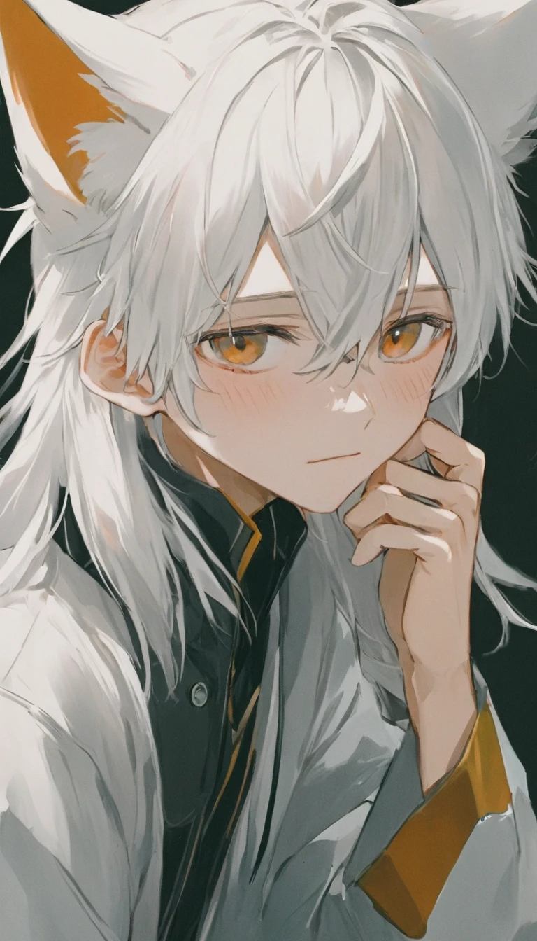 White Haired Anime Boy, Fox Ears, Shy Blushing HD
