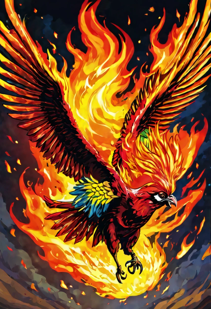 a flying fire bird