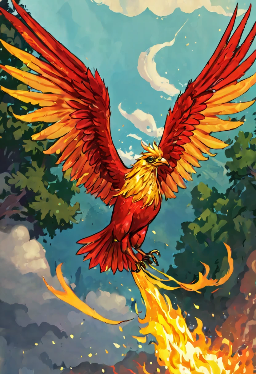 a flying fire bird, up