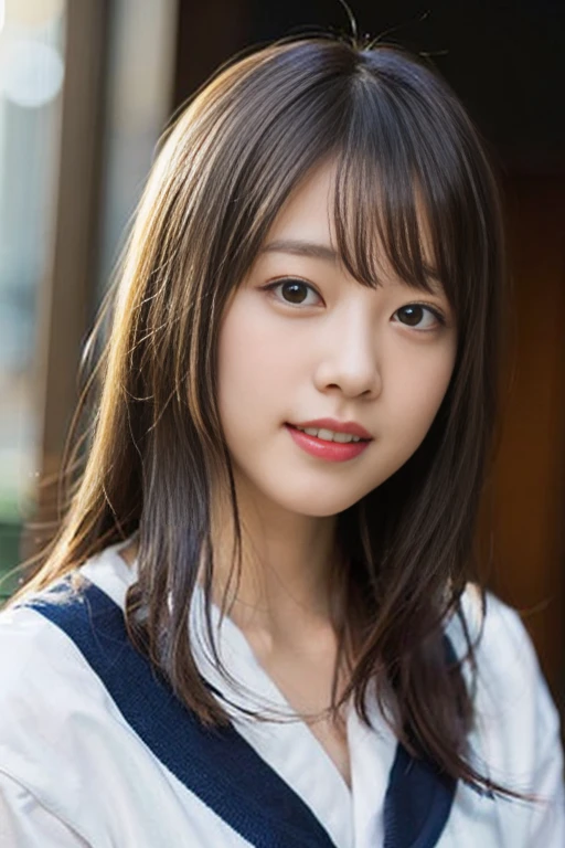(8K、Raw photo、Highest quality、masterpiece:1.2)、(Realistic、Photorealistic:1.37)、Ultra-detailed、Ultra-high resolution、1 girl、Seeing the viewer、Beautifully detailed face、Laughter、narrow、(Slim waist) :1.3)、Beautifully detailed skin、Skin Texture、Floating Hair、Professional Lighting、Human whole body、Long Hair、Blonde、Japanese Height 、high school girl、Sailor suit、Bob Hair、University、Smile, (Super cute face:1.5),